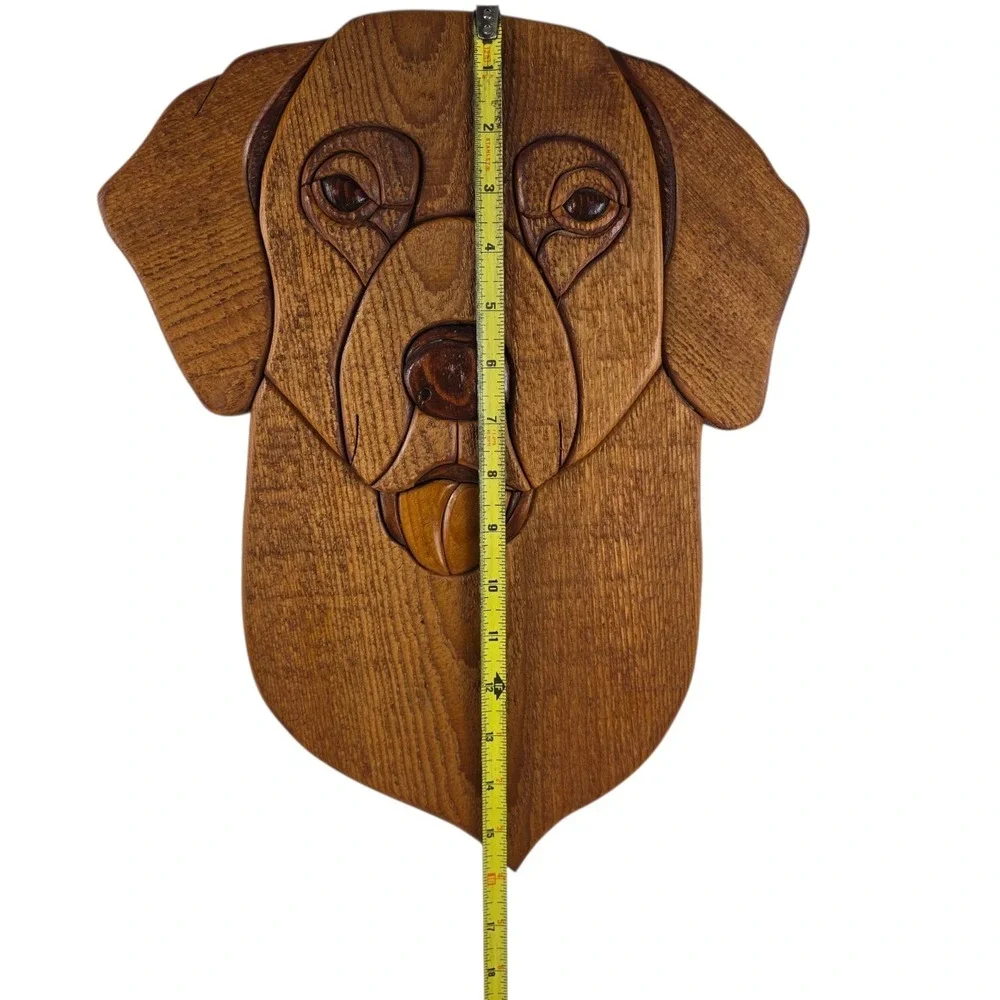 Handcrafted Carved Wood Labrador Retriever Dog Plaque Hanging Art 16x12‎ Signed